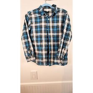 Old Navy Boys XL 14-16 Plaid ButtonDown Shirt Blue Yellow Built-In Flex Long Slv